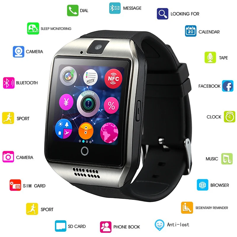 

GEJIAN Brand Bluetooth Smart Watch Men Q18 With Touch Screen Big Battery Support TF Sim Card Camera for Android Phone SmartWatch