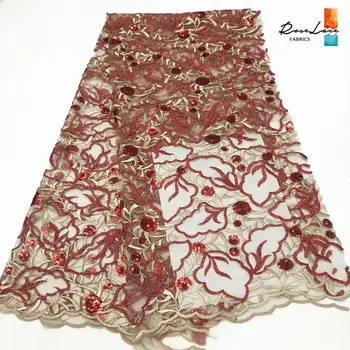 

Unique Style Embroidered Sequined Mesh Lace Fabric 2019 Prom Fabrics In Red Sequins French Net Tulle Swiss Voile Lace Material