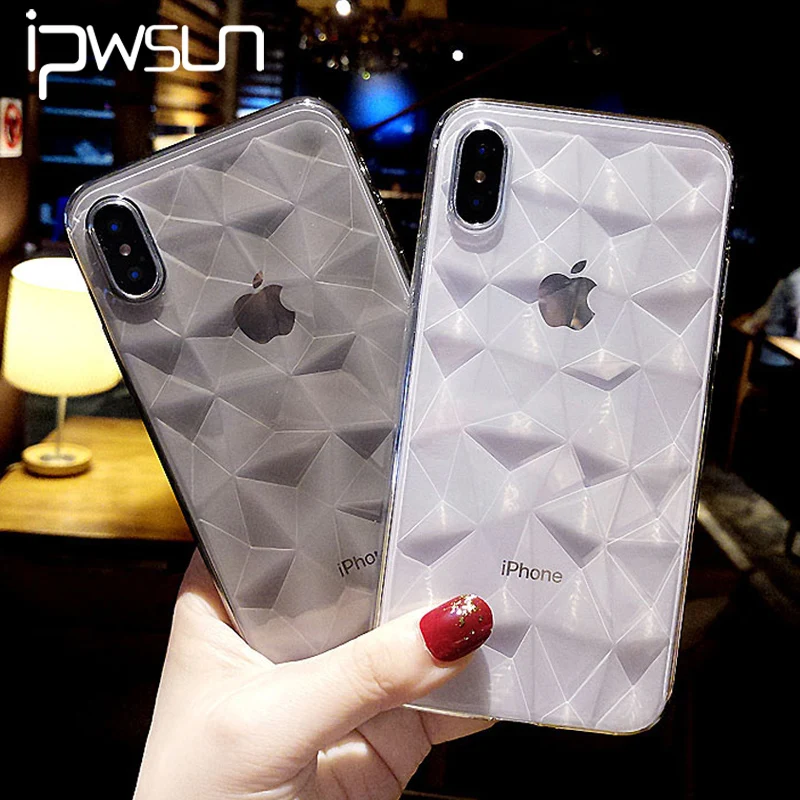 

iPWSOO Fashion Simple Case For iPhone 6 6S 7 8 Plus X Transparent Diamond Texture Luxury Soft TPU For iPhone 7 Phone Back Cover