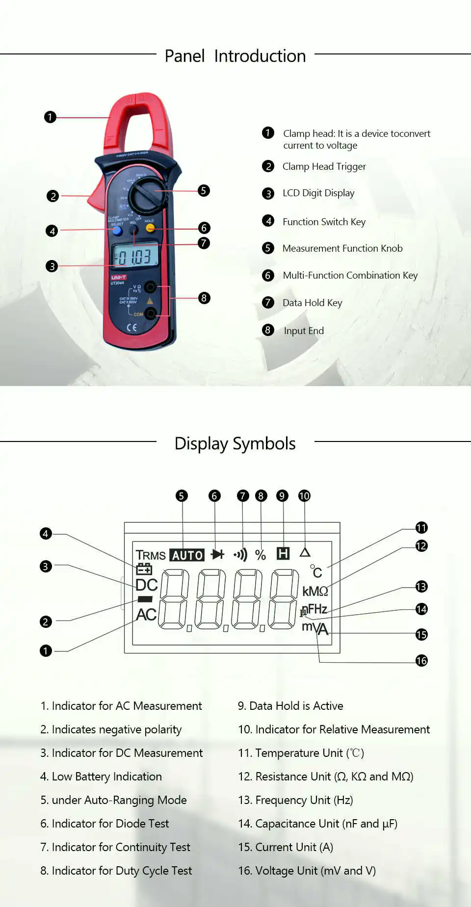 UNI-T UT204A цифровой клещи True RMS Авто Диапазон AC DC измерение с тестом температуры 600 в непрерывность электрического напряжения зуммер