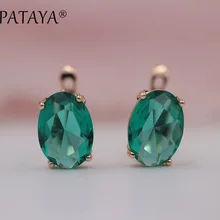 PATAYA Romantis Vintage Anting Hijau 585 Rose Gold Putih Oval Cubic Zirconia Jewelry India Alami Wanita Chandelier Earrings(China)