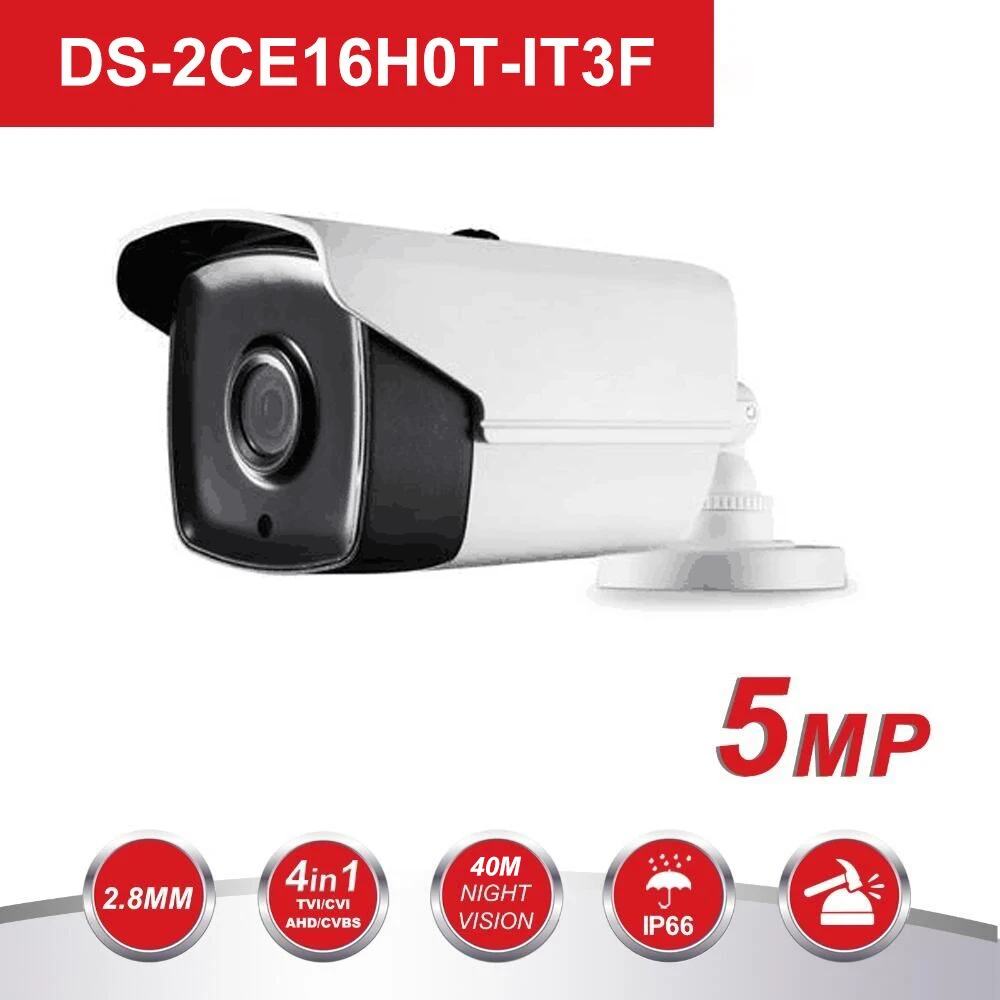 Hikvision 5MP TVI/AHD/CVI/CVBS 4 в 1 аналоговая цилиндрическая камера DS 2CE16H0T IT3F 5 мегапиксельная
