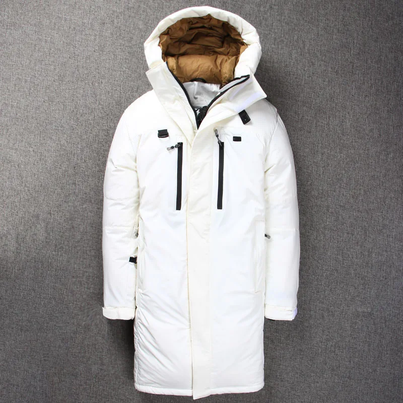 Мужская зимняя куртка, длинные пуховые пальто для мужчин, белый утиный пух, мужской тонкий жакет, теплая парка, высокое качество, длинное пальто