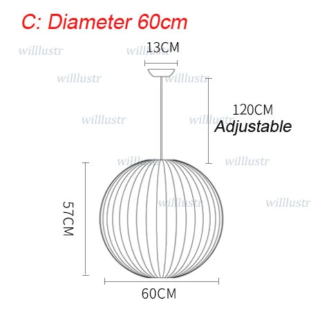 Современный кулон с шелковыми нитями, простой подвесной светильник для гостиной, спальни, холла, кафе, японский стиль, подвесной светильник, 8 моделей - Цвет корпуса: C Diameter 60
