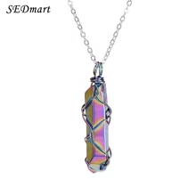 Sedmart aurora titanium rainbow aura cuarzo collar de cadena de la mano de alambre envuelto piedra de cristal colgante de collar para las mujeres