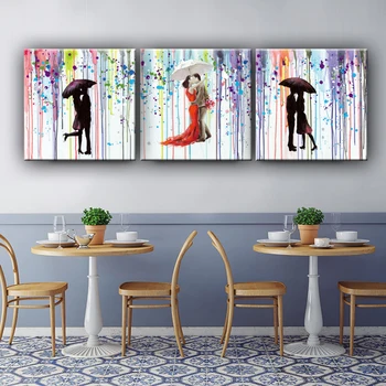 

Abstract Painting Romantic Kiss Lovers Under the Umbrella Canvas Pictures Wall Art Hand Painted Oil Painting For Home Decor Gift