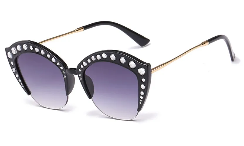 CCSPACE 45503, блестящие стразы, кошачий глаз, солнцезащитные очки для женщин, прозрачная оправа, Брендовые очки, дизайнерские, модные, женские оттенки - Цвет линз: C1 black gray