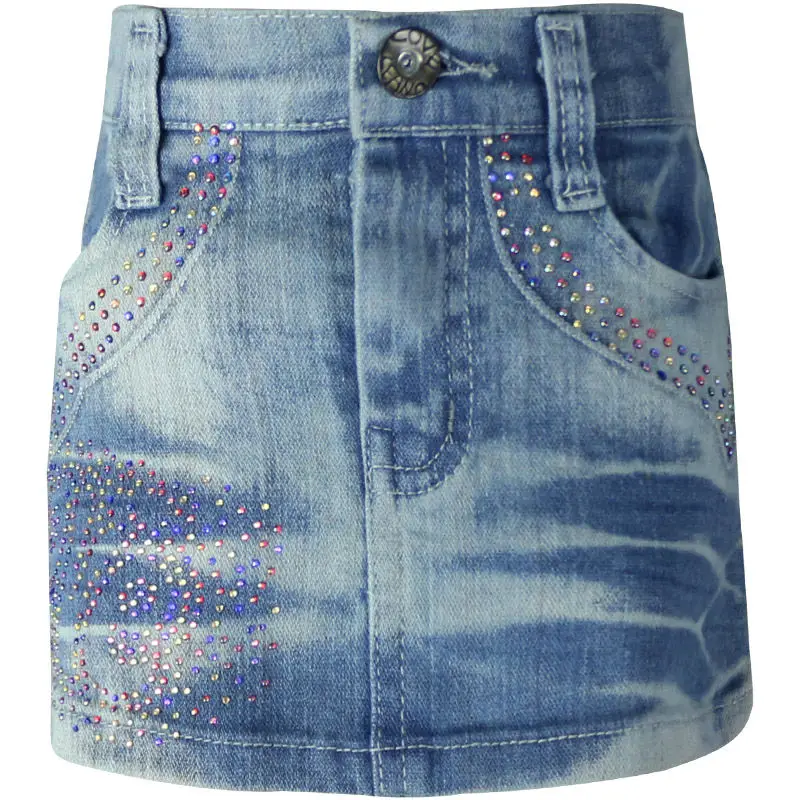 Повседневные джинсовые мини-Skirts1-4Y с кристаллами для девочек детские синие обтягивающие джинсовые юбки на молнии с кристаллами для девочек LL296