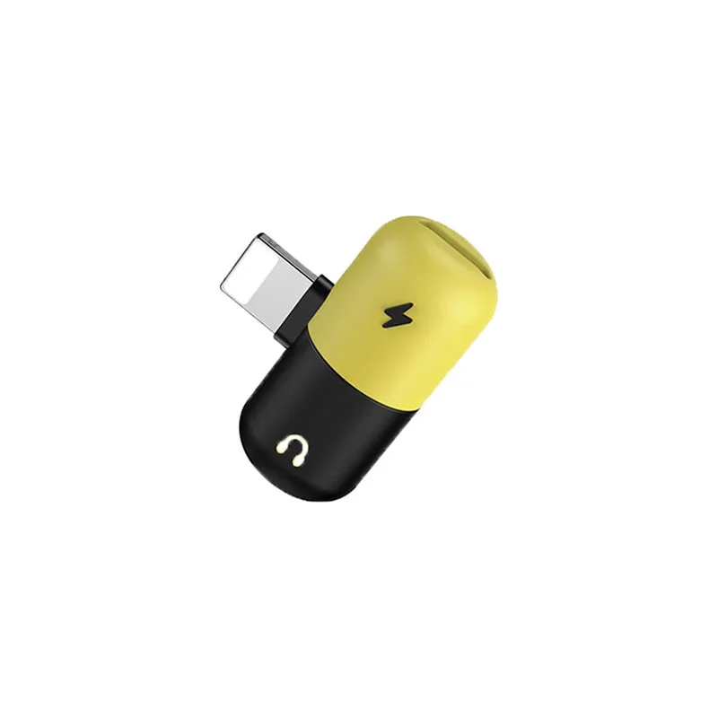 KISSCASE адаптер для iPhone X XS Max XR 7 8 милое зарядное устройство для iPhone зарядка при использовании наушников Cargador Adaptador - Цвет: Black-Yellow