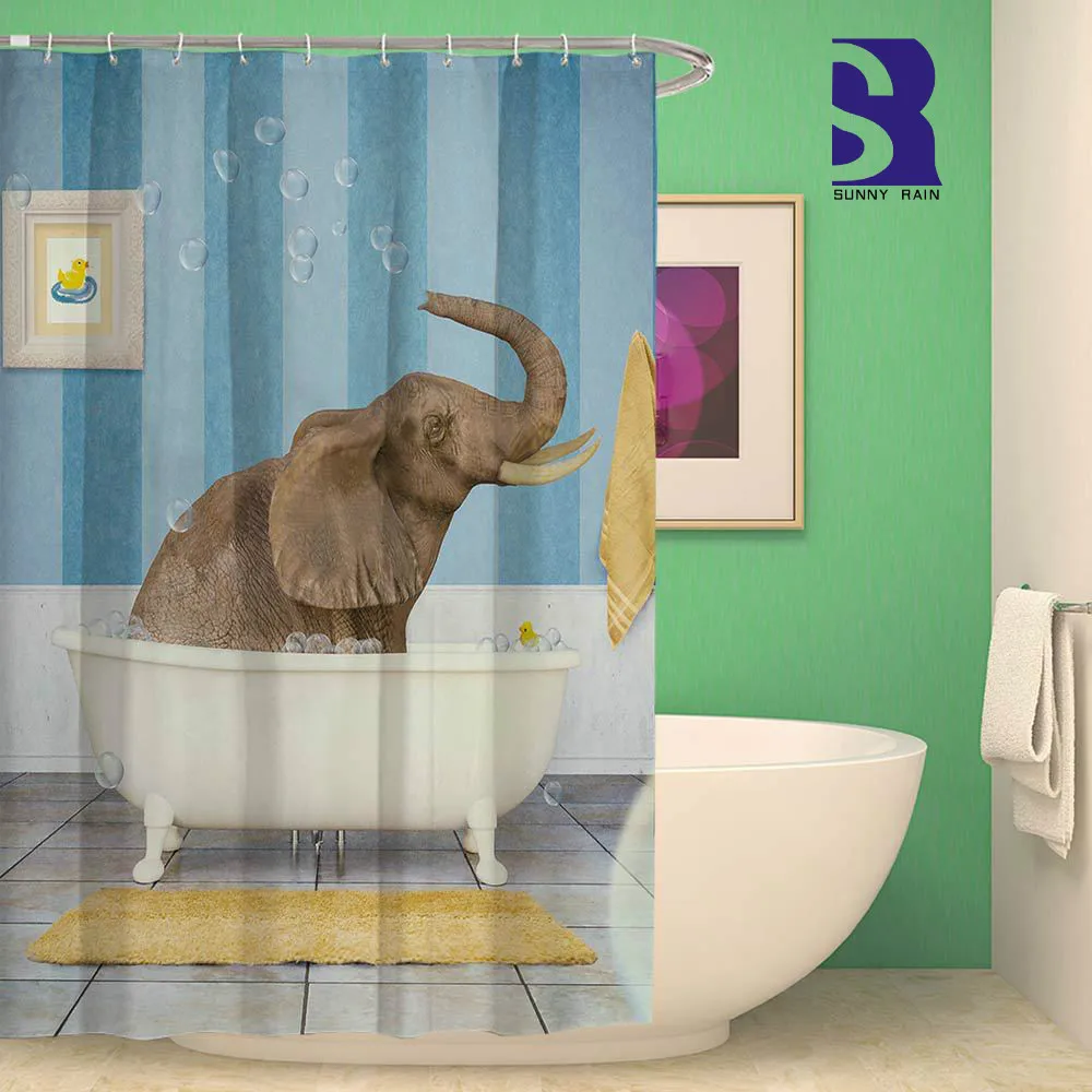 SunnyRain 1 Piece Creative Design Elepant Printed Bath Curtain Mould