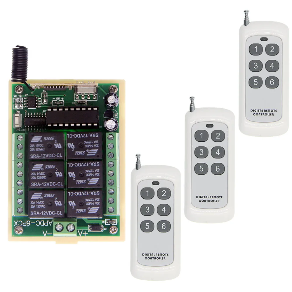 

500M Long DC 12V 24V 6 CH 6CH RF Wireless Remote Control Switch System,Transmitter +Receiver,Jog/Inter-lock/self-lock