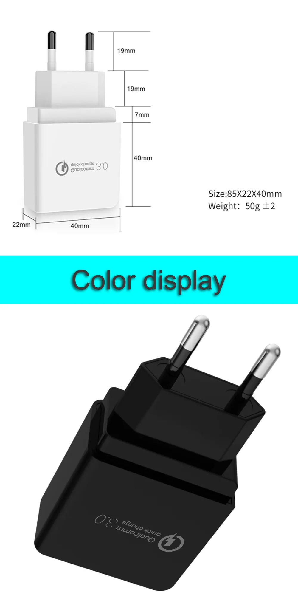 PORTEFEUILLE 18W USB Quick Fast Charge QC 3.0 For Iphone X XR XS MAX 7 8 Plus Samsung Galaxy S10 S9 for xiaomi mi9 Fast Charger (7)
