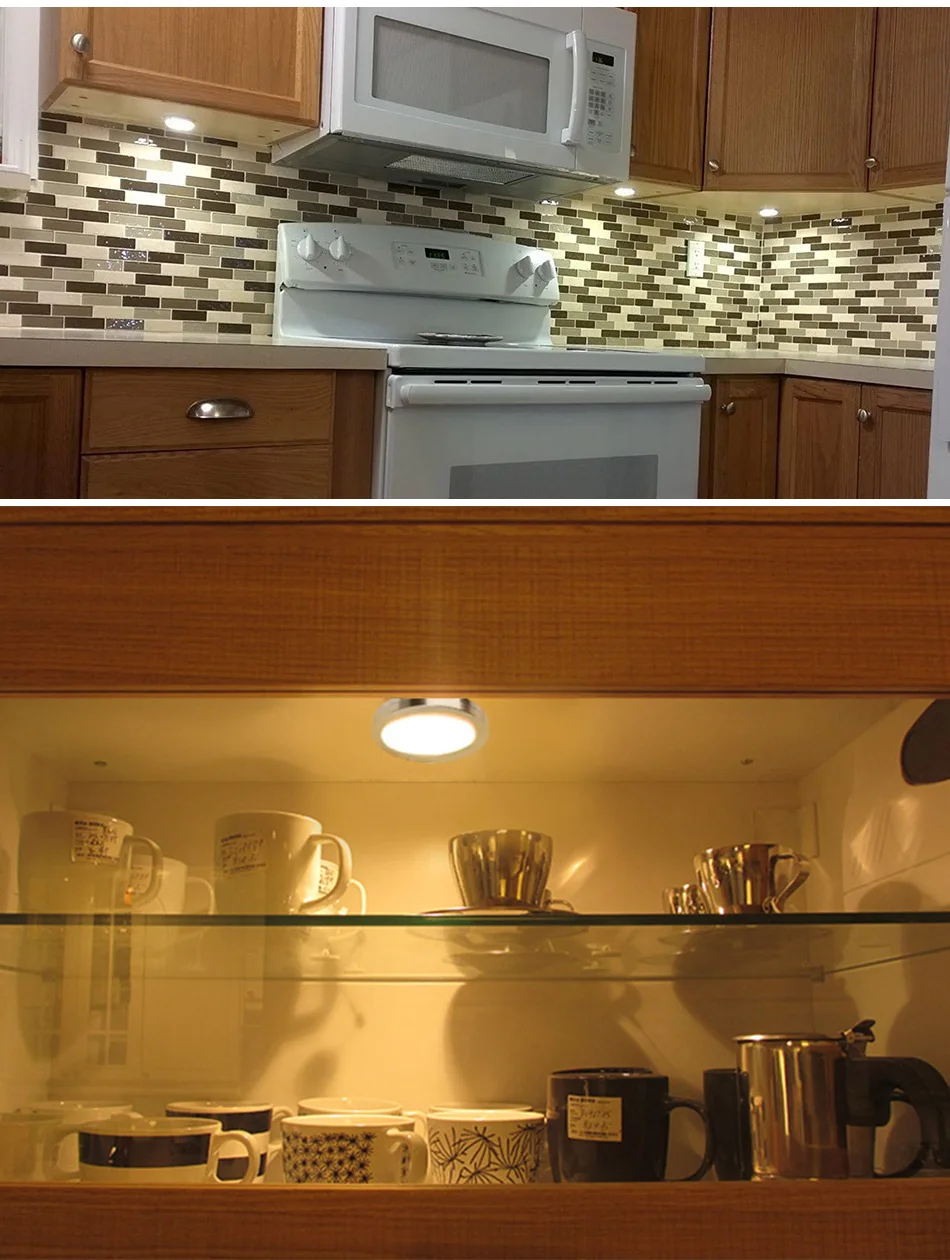 LED Under Cabinet Lights Closet Light 12V 3W Connecting Round Bookshelf Kitchen Surface Mounted Downlights Puck Showcase Lamp (16)