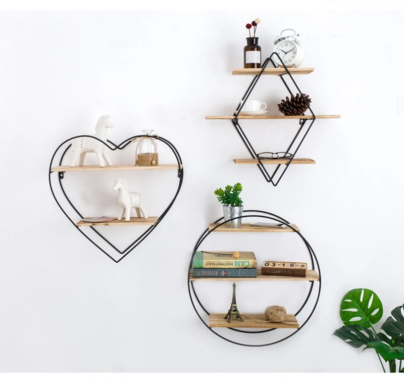 Nordic Minimalist Diamond Rack Wall Shelf Shelves MultiFunction Wall Decoration Creative Wooden Crafts Home Storage Organization