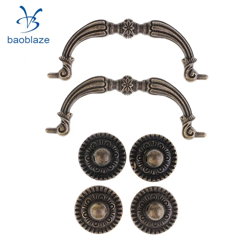 2Pcs/set Antique Metal Pattern Handles Knobs For Drawer Wooden Jewelry Box Furniture Hardware Bronze Handle Cabinet Pulls