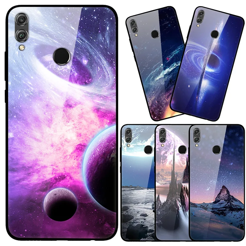 Цветной чехол из закаленного стекла с узорами для телефона Huawei honor 8X силиконовый