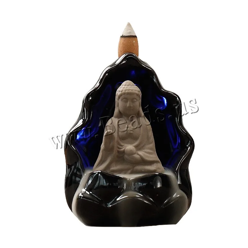 Creative Small Buddha Backflow Incense Burner Ceramic Waterfall Aromatherapy Furnace Holder Censer With 10pcs Incense Cones