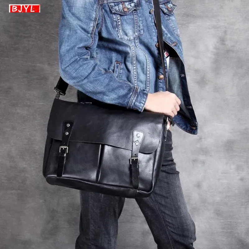 

2019 Genuine Leather casual men's briefcase cross section business laptop handbag manual men shoulder diagonal computer bag tide