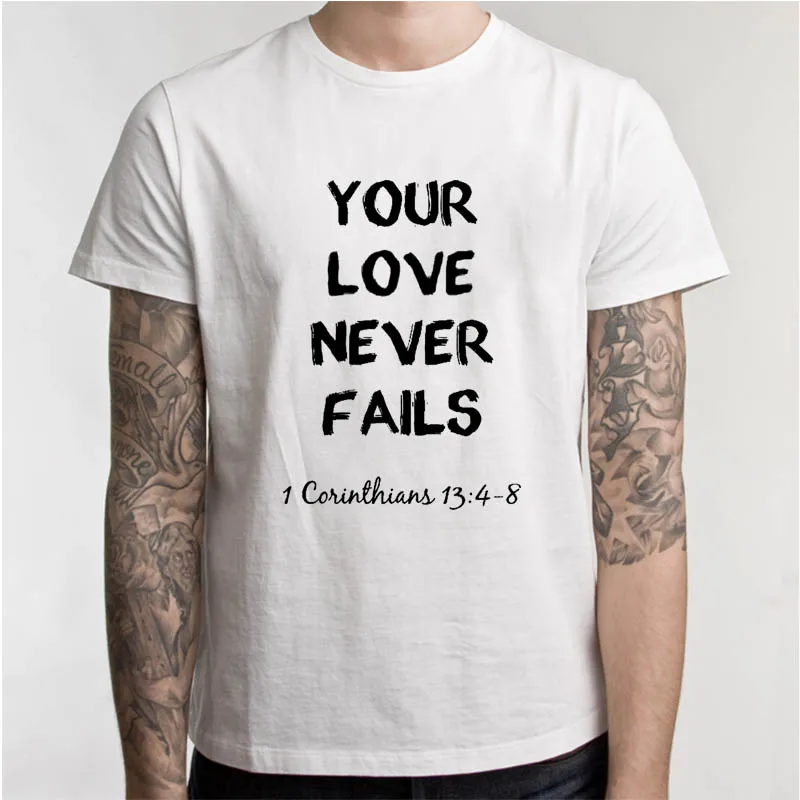 Ваша любовь никогда не христианская религиозная Подвеска "Иисус" Христом и вера футболка Любовь определение. Футболка с изображением Иисуса Христа