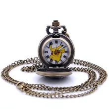Антикварные маленькие размеры Пикачу Покемон бронзовые кварцевые карманные часы Мужские Женские ожерелье, подвеска, цепочка аналоговые часы подарок детская игрушка
