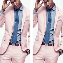 Новое поступление года, модные мужские костюмы розового цвета с отворотом и двумя пуговицами, 4 предмета(куртка+ штаны+ платок+ галстук), выполненный на заказ парадный смокинг