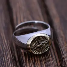 Настоящее твердое 925 пробы Серебряное кольцо для мужчин и женщин, регулируемое кольцо с отверстием для глаз, винтажное панк модное ювелирное изделие