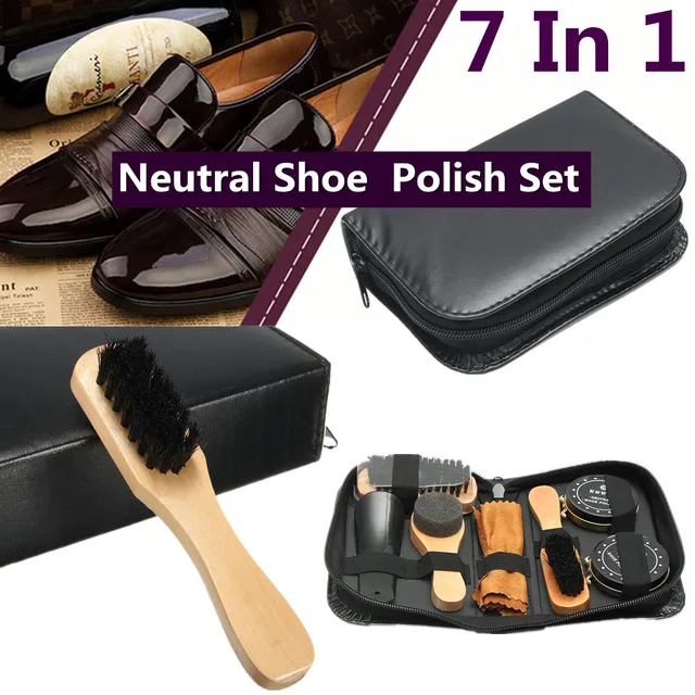 Shoe Brush Kit Tool Pro 7pcs Leather Cleaner Professional Shoes Care Wood Handle Shoe Brush Sponge Wipers Shoe Polish Care Oil