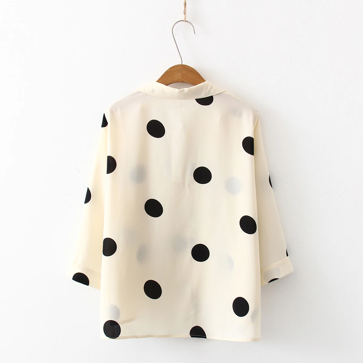 الكورية 2019 الصيف البولكا دوت المرأة الشيفون قميص الحلو بدوره أسفل طوق فضفاضة سبعة الربع كم النساء قمصان