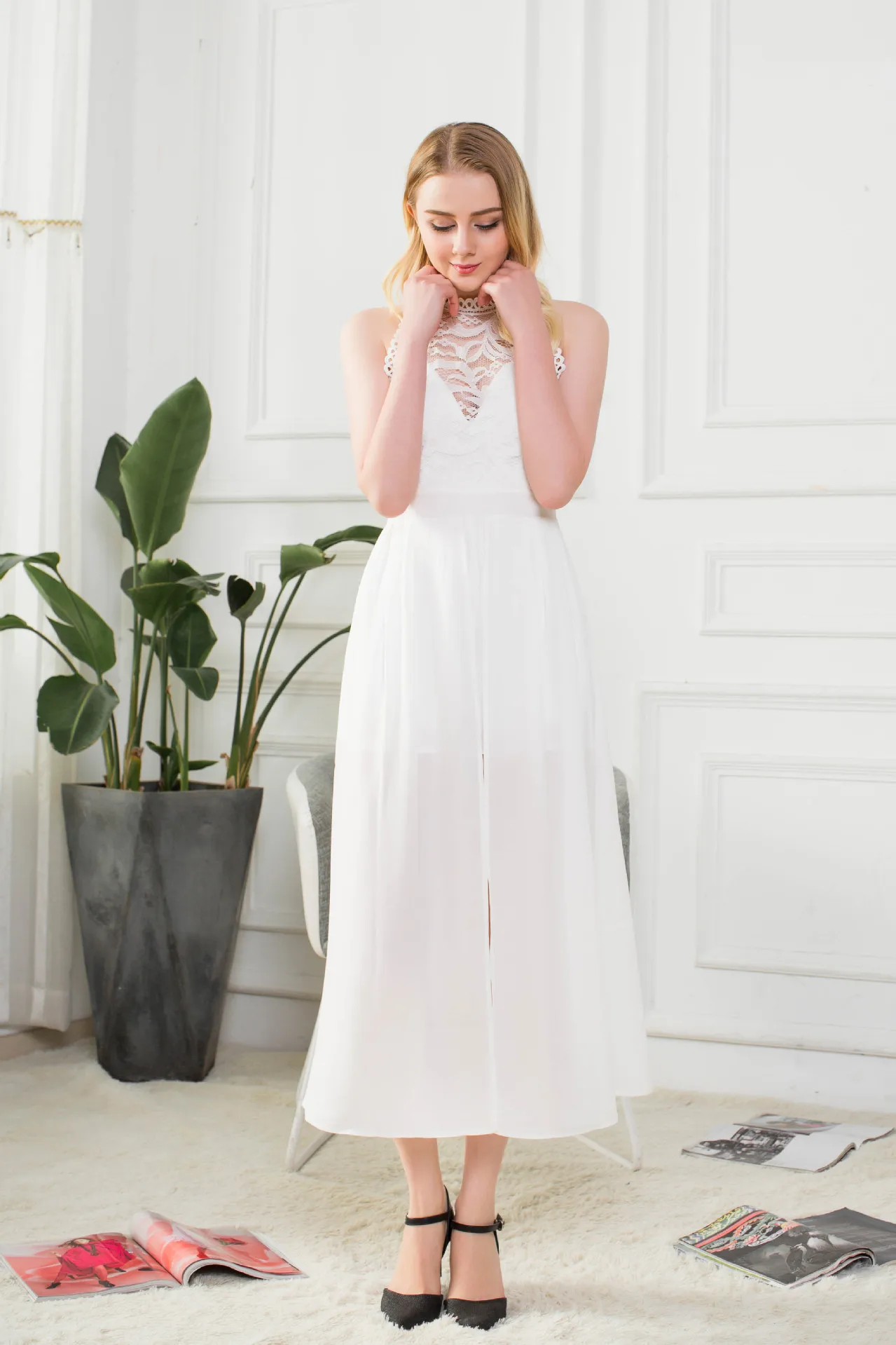 Women Sexy O neck Jumpsuit Lace Hollow Out Vintage Sleeveless Jmpsuit