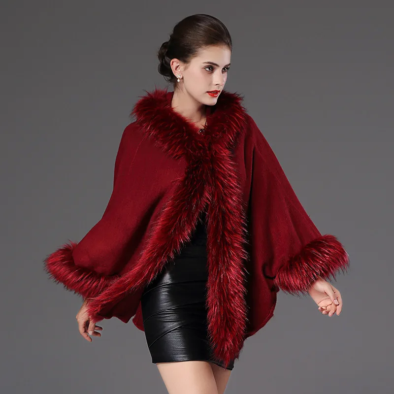 Высококачественное Женское пальто с капюшоном, теплое пальто из искусственного меха, длинное Вязаное пончо, накидка, шерстяной кашемировый свитер, Женское пальто-кардиган