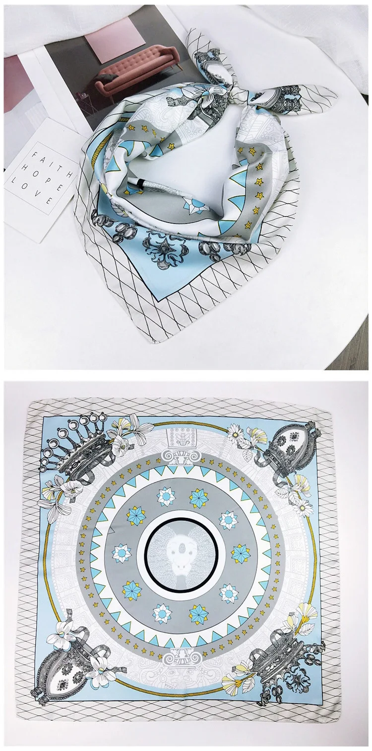 Шелковый шарф 70*70, новая мода, бант, цветочный принт, Женская шаль, атлас, маленькие квадраты, украшение на голову, шарфы