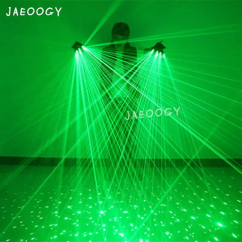

New 2 in 1 Multi-line Green Laser Gloves With 4pcs 532nm 80mW Laser LED Stage Gloves For LED luminous Costumes Show