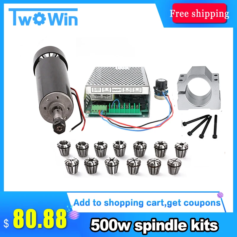

500W cnc spindle air cooled spindle motor 500w 220V power supply / 1set er11 collet spindle 500w For Engraving