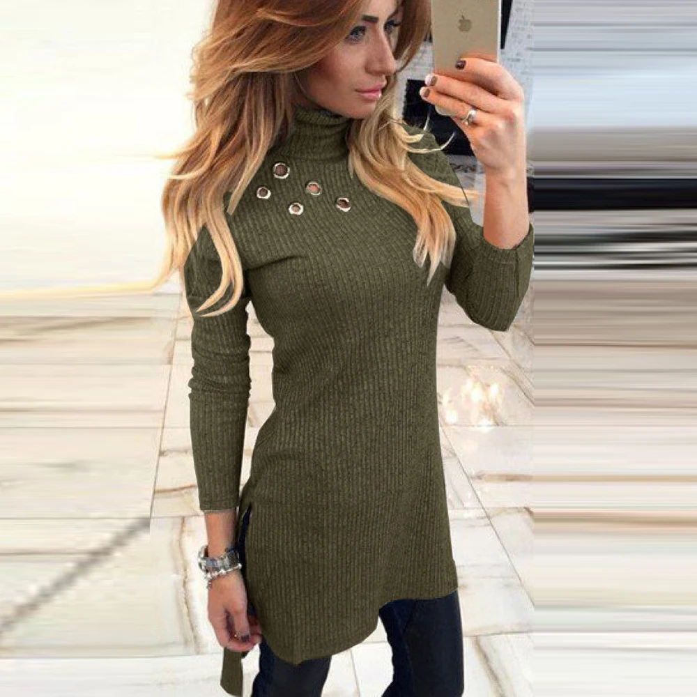 Long Turtleneck Sweater Women Casual Basic Slim Irregular Black Dress Ladies Sweaters Pullover Winter Jumper | Женская одежда