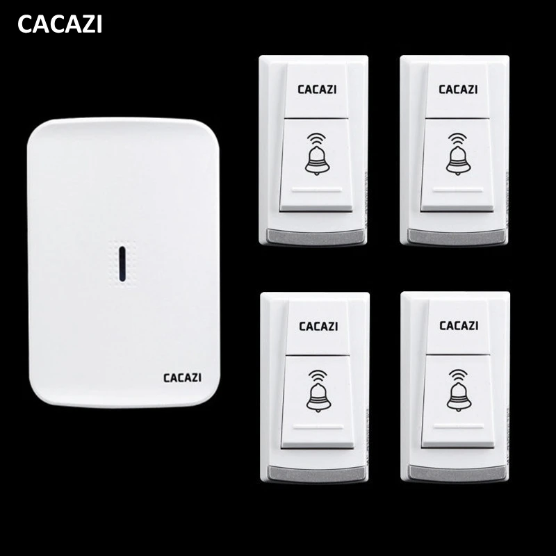 

CACAZI W906 Wireless doorbell,4 transmitters+1 receiver,battery source,36 ringtones,3 volume,280M operating range in open area