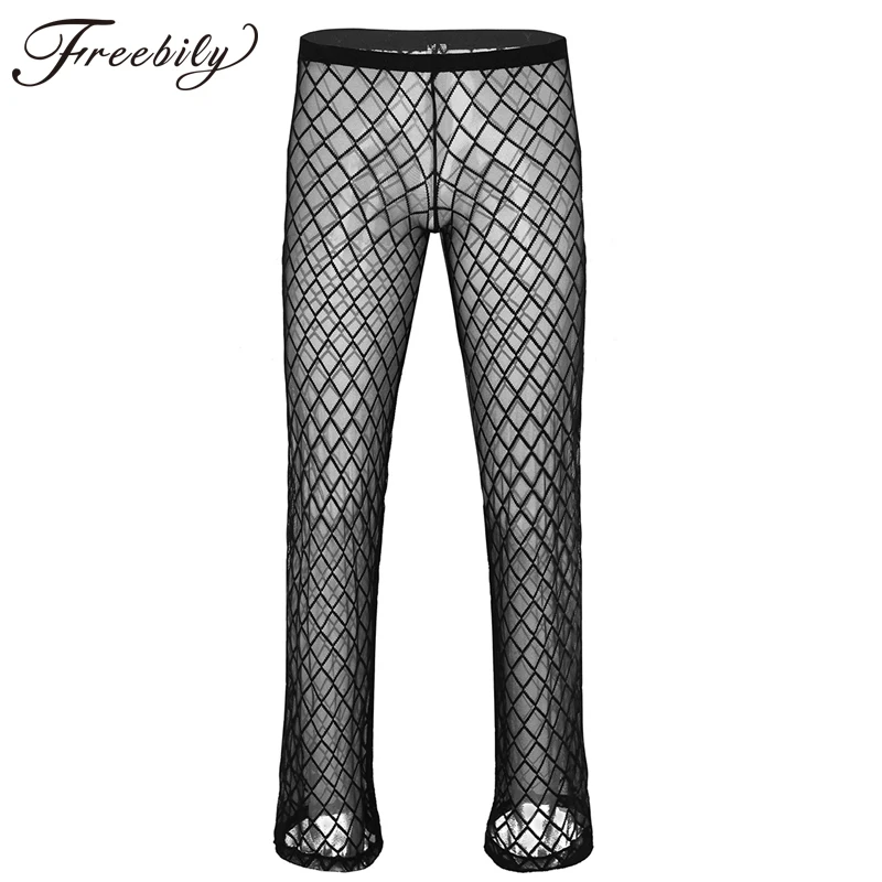 Sexy Mans Transparent Long Pants Breathable Thin Mesh Pajamas Trousers Pajamas Pants Nightwear Underwear Male Sleep Bottoms