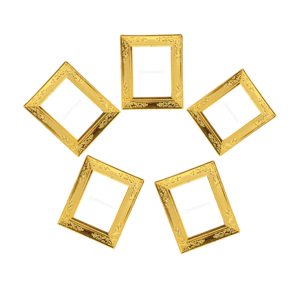 5pcs Vintage Mini Metal Dollhouse Decor Furniture Kit Picture Photo Frames for 1:12 Dolls House Miniature Accessory