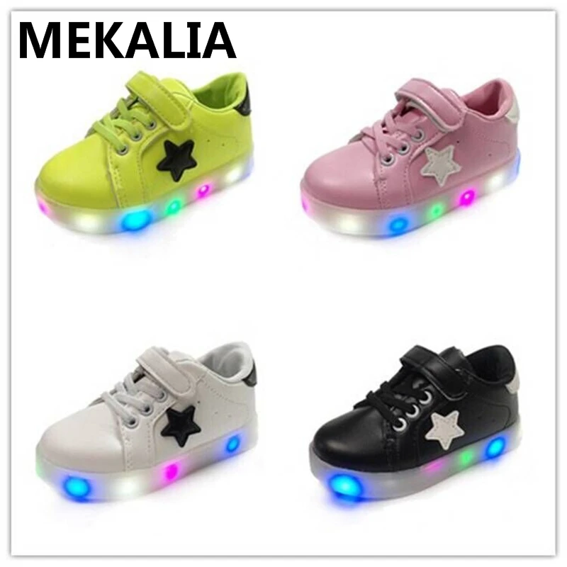 

shoes kids glowing sneakers PU Flat bottom Breathable light up shoes led shoes EU 21-29 boys shoes 4 colors Quick delivery