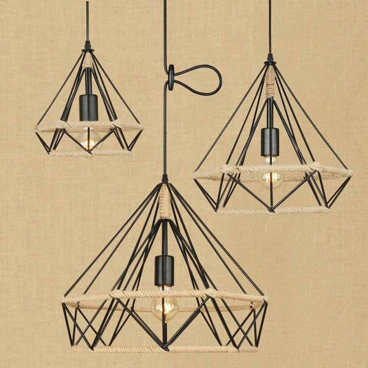

Minimalist modern restaurant chandelier sub black net cover bar bar coffee front desk loft hemp rope decorative lamps