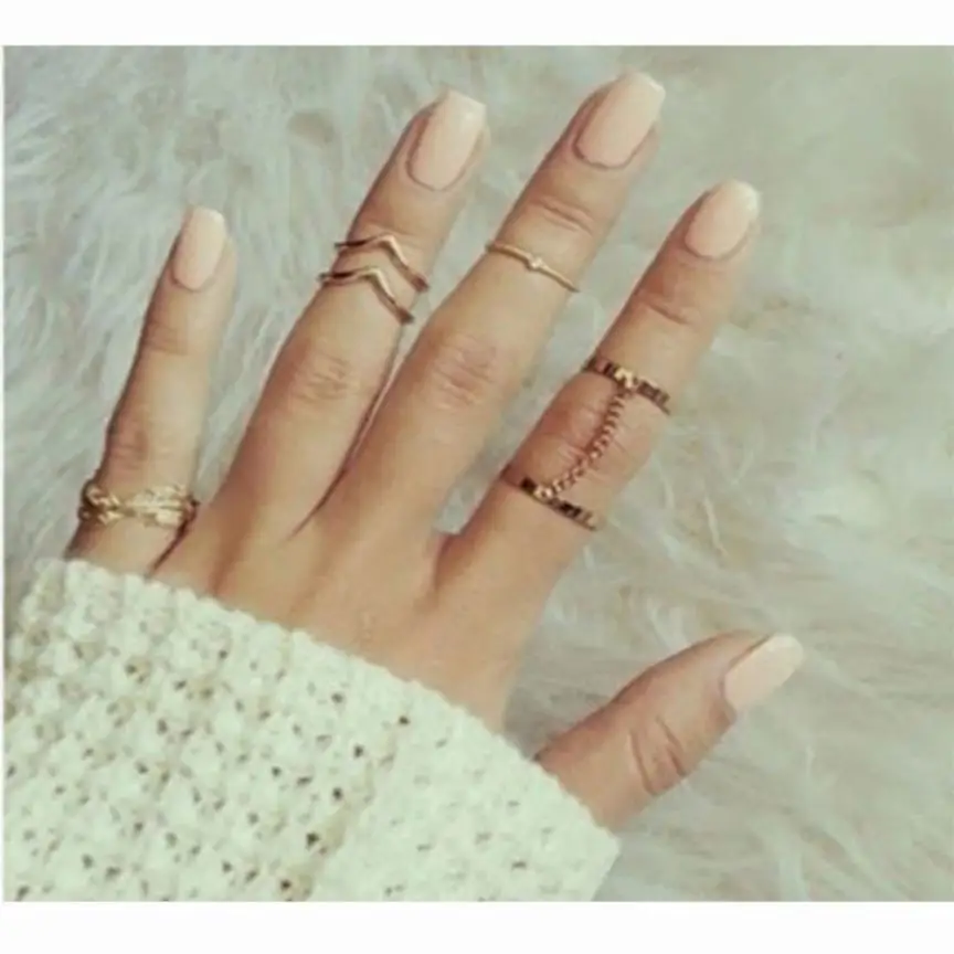 

High Quality Rings Twisted Shape Rhinestone Aneis 6pcs / Set Gold Urban Rings Crystal Above Knuckle stacking Band Midi Rings