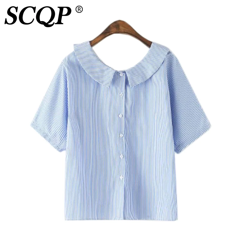 ブルーストライプ半袖レディーストップファッション韓国ピーターパン襟のデザイン女性tシャツ16夏カジュアルブランドトップス女性 Brand Women T Shirt Fashion Women T Shirtwomen Brand T Shirt Aliexpress