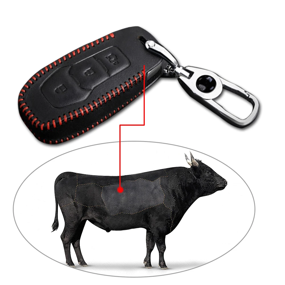 Leather Remote Case Car Key Bag Cover for Jaguar 5 Buttons Smart Key Luxury Genuine Hand Sew Red Line 1PC