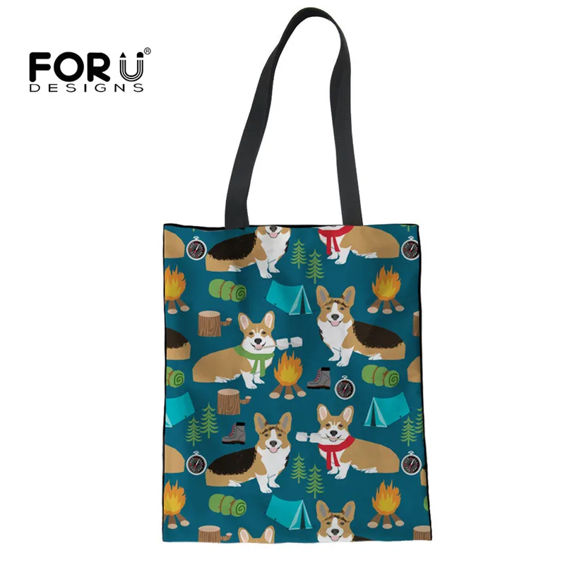 

FORUDESIGNS 2019 New Corgis Printing Foldable Portable Shopping Bag Large Capacity Cute Women Storage Bags Handbags Dropshipping