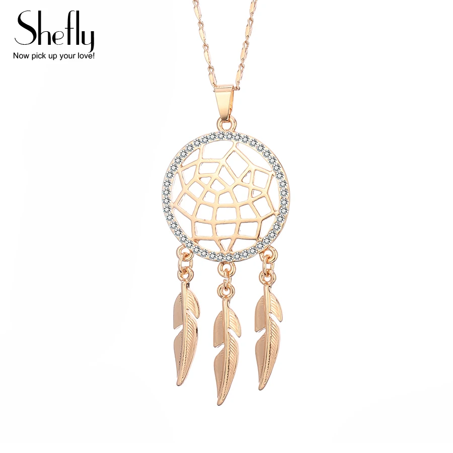 

Dream Catcher Pendant Necklace For Women Gold/Silver Leaf Big Roud Dream Catcher Link Chain Pendant & Necklace Crystal Jewelry