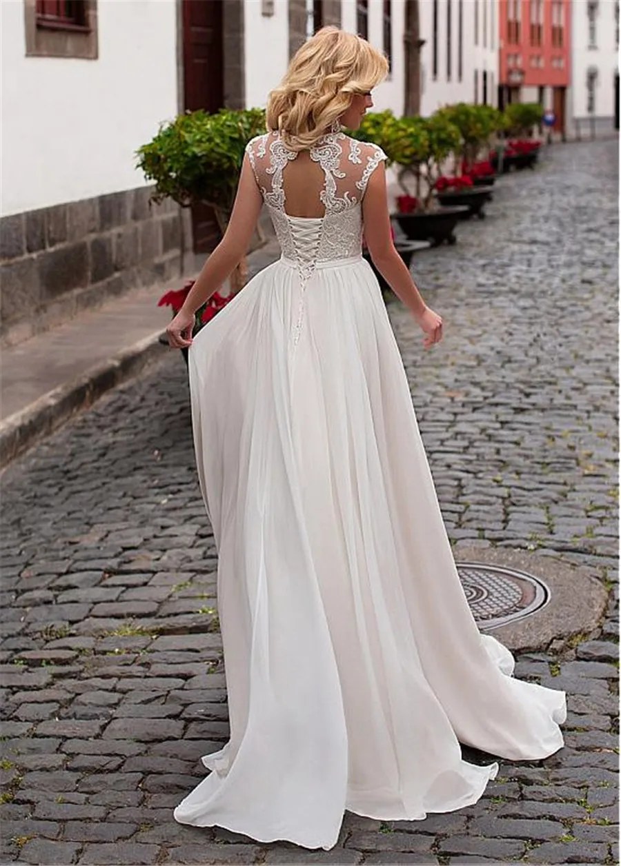 Очаровательное шифоновое свадебное платье трапециевидной формы с украшением в виде жемчужин с кружевными аппликациями и поясом, кружевное свадебное платье vestidos de 15