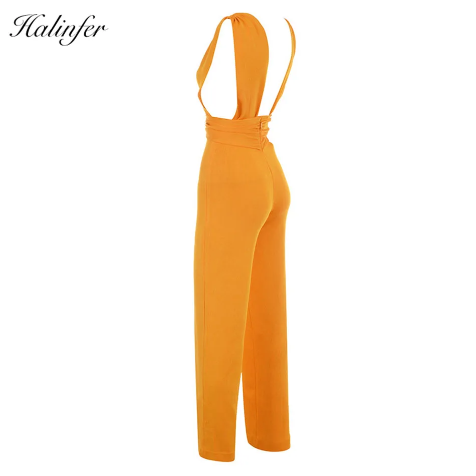 Halinfer 2018 Summer new style European and American fashion sleeveless orange bandage pants tight elastic package long pants Dresses