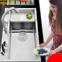 Кухонные раковины Tangwu, 304, ручная раковина, одиночное корыто из нержавеющей стали, одно корыто, большая посуда для мытья под столом, кухонная раковина