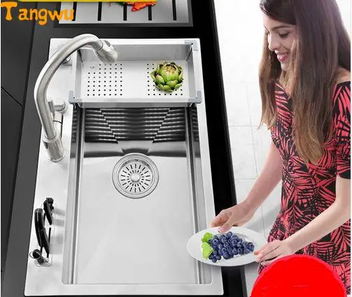 Кухонная раковина Tangwu кухонная 304 ручная мойка один корыт из нержавеющей стали