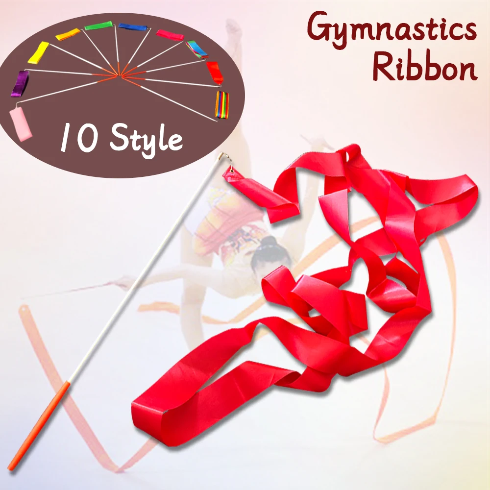 

10 pcs/lot 2/4 meters Gym Ribbon Dance Ribbons Rhythmic Art Gymnastic Ballet Streamer Twirling Rod Stick For Gym Training A