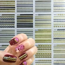 24 листа ультратонких(24 шт. в одном) 3D наклейки для ногтей в полоску/Любовь Сердце переводная наклейка золотого цвета клейкие украшения для ногтей